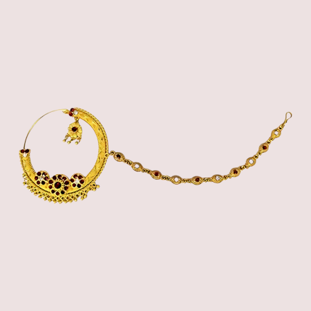 Handmade Brass Alloy Traditional Pahadi Nath with Chain